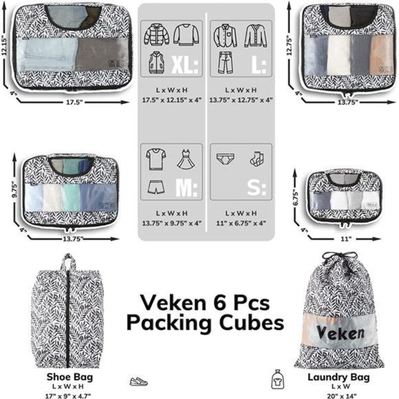 6 Pc Set Packing Cubes Luggage Packing Organizers for Travel Accessories - Picture 3 of 6